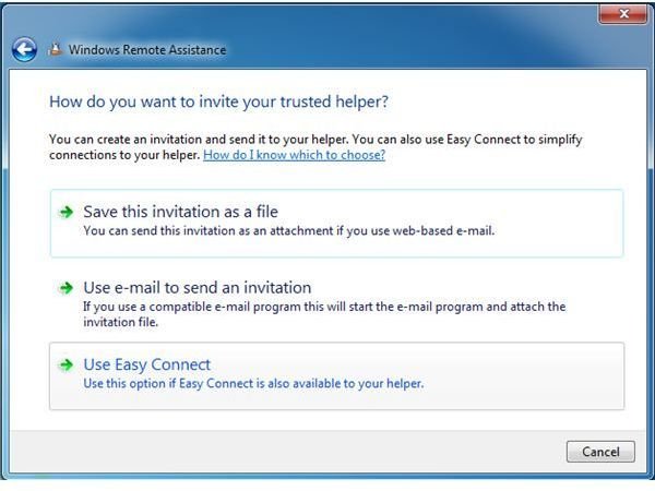 Using Easy Connect and Windows 7 Remote Assistance