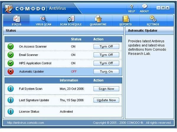 Comodo Antivirus User Interface