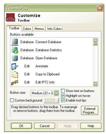 Customize Toolbar Options