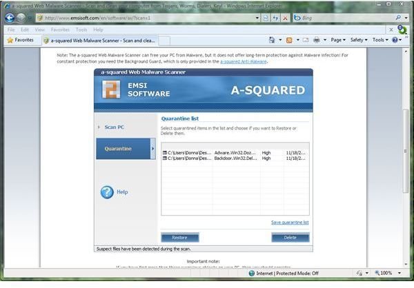 A-squared Web Malware Scanner with Quarantine 