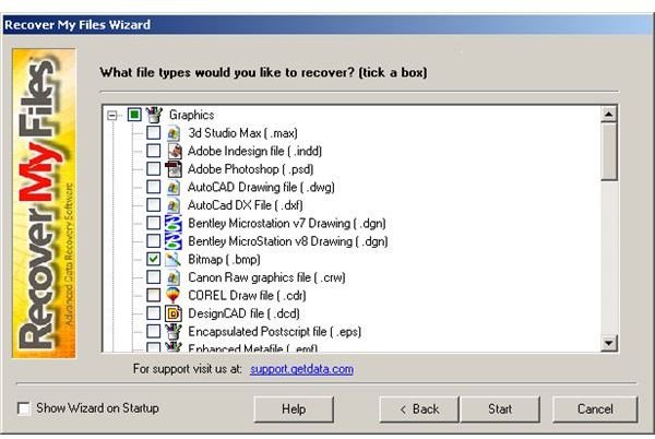 Selecting Files Types in Recovery My Files Softwar