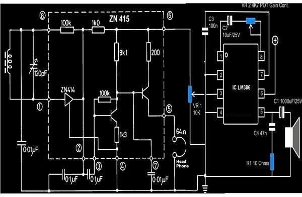 Simple AM Radio Receiver Circuit Diagram Using IC ZN 415, Image