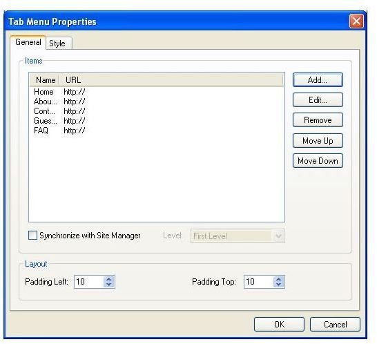 WYSIWYG Web Builder - how to create a glass button menu - general properties box