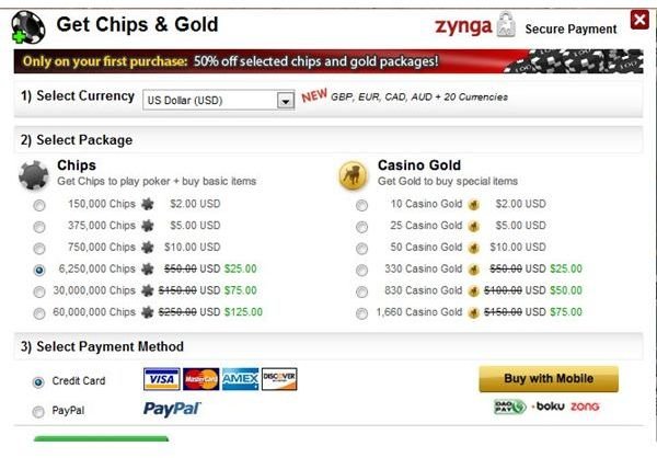 Facebook Poker Chips Packages