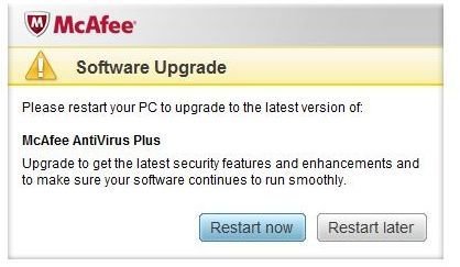 McAfee Antivirus Plus 2011 Only Require a Restart When Upgrading the Software