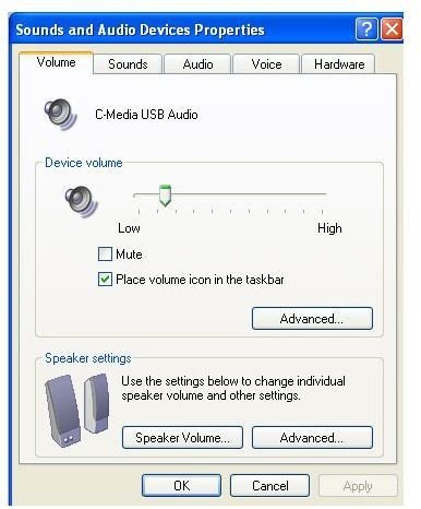 2) The sound settings menu