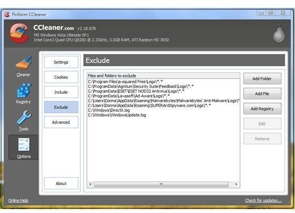 Exclude Function in CCleaner