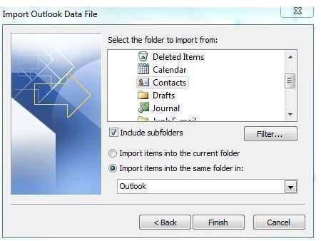You can transfer contacts and other types of data into another Outlook account using the import wizard.