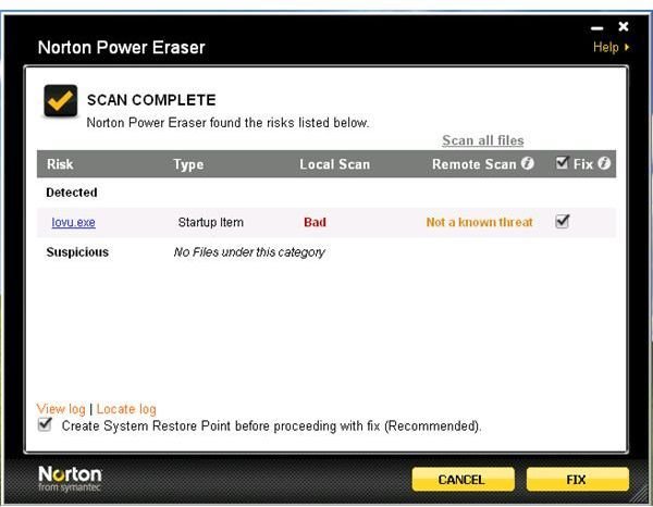 norton power eraser stuck at 100