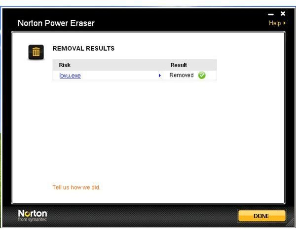 Norton Power Eraser Malware Removal Report