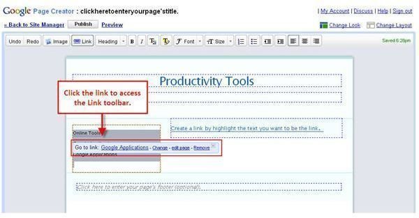 Changing and Editing Links in Google Page Creator