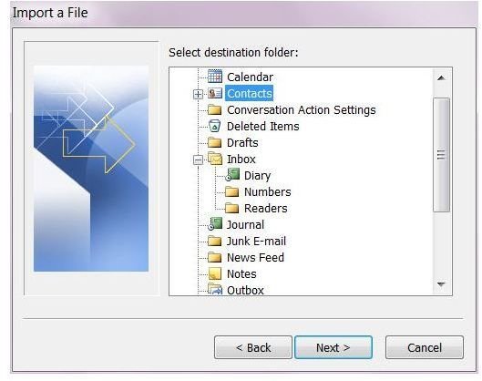 How to import contacts into Outlook 2010: Contacts