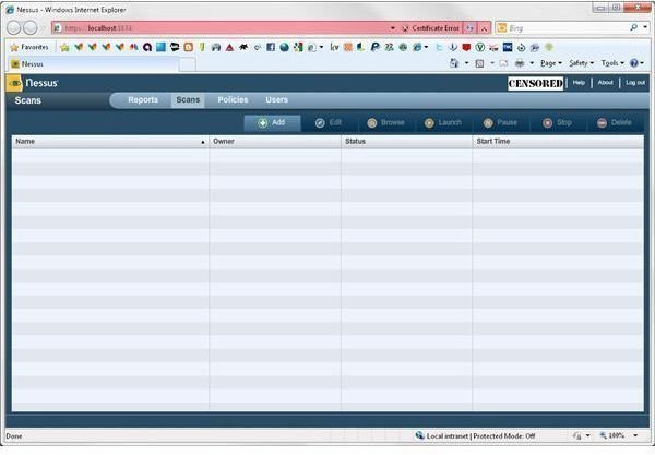 Nessus Scans Screen