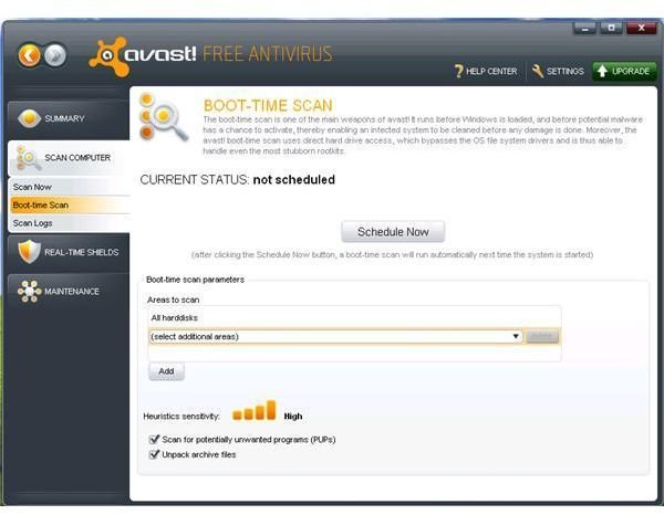 Using Avast boot-time scan