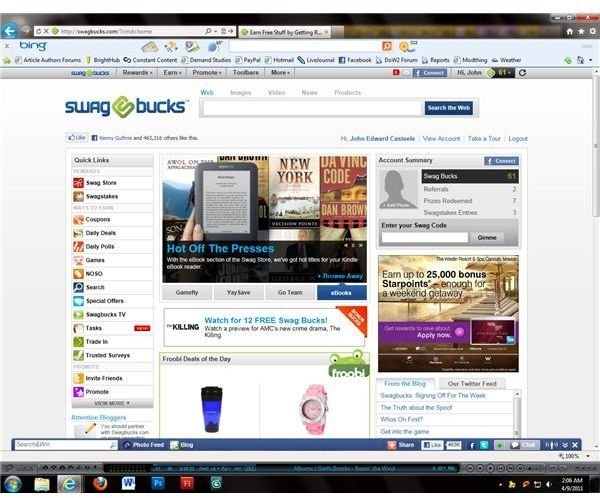 Swagbucks offers a variety of point earning opportunities.