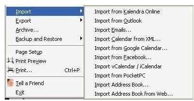 Import submenu