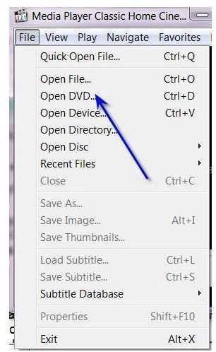 Open DVD Media Player Classic