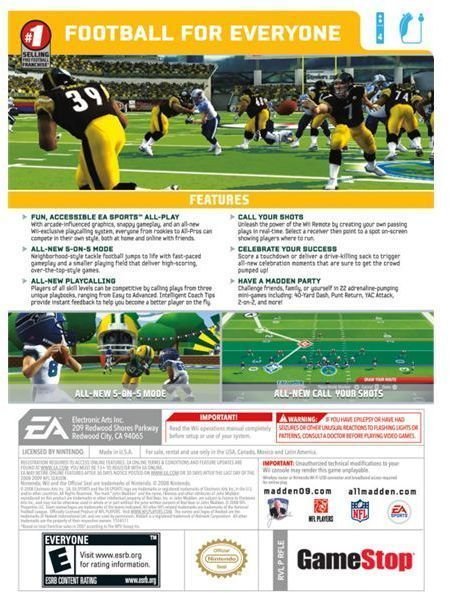 Madden 2009 Wii All-Play Back Cover