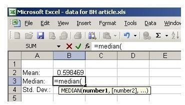 median using Excel