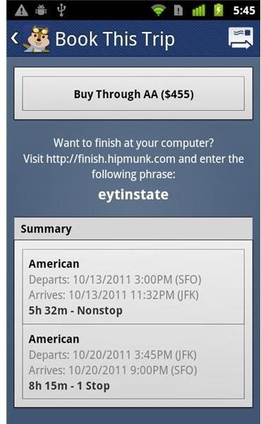 Puchasing a flight with Hipmunk