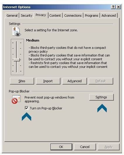 Pop-ups Internet Explorer