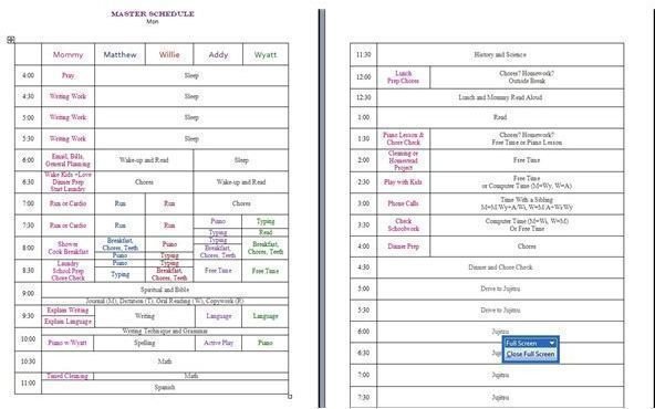 Homeschool Scheduling Sheet