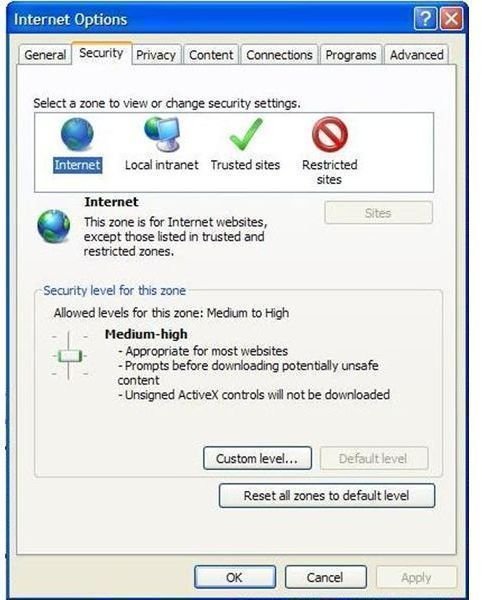 Enabling Custom Level IE Security Settings