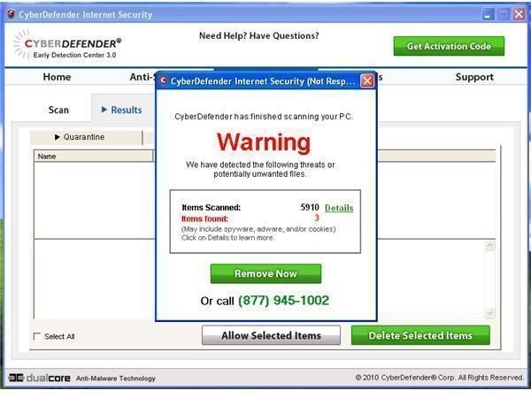 CyberDefender Not Responding after clicking details of scan result