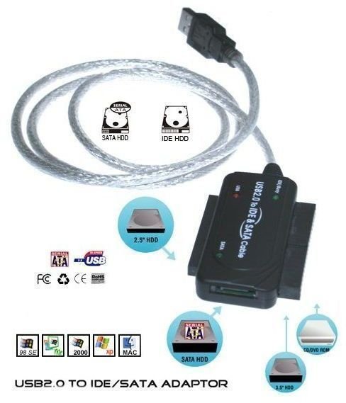 The USB 2.0 to SATA/IDE cable adapter is a versatile solution for quickly transferring data from one type of drive to another