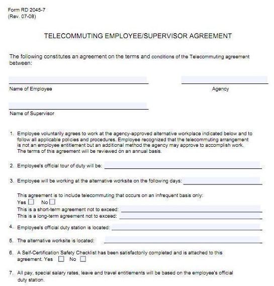 Image of USDA Telecommuting Agreement