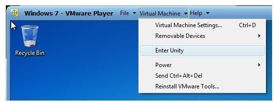 Entering to Unity Mode Using VMware Player