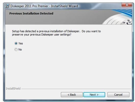 Install Option: Diskeeper 2011 Upgrade