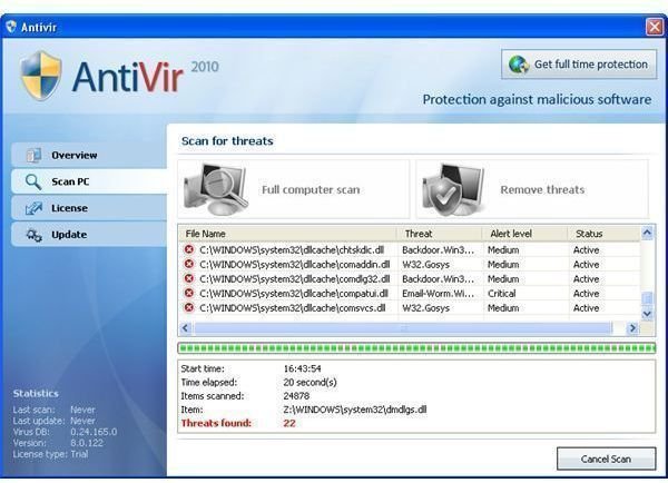 Spyware remove antivir system message: AntiVir 2010