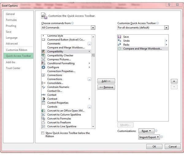 Customize Quick Access For Excel For Mac Compare And Merge Workbooks