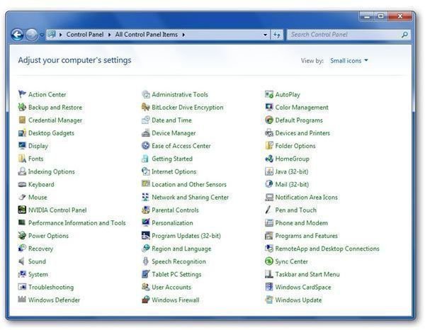 Windows 7 Control Panel