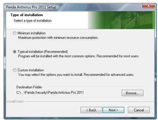 Install Options of Panda Antivirus 2011 in this review