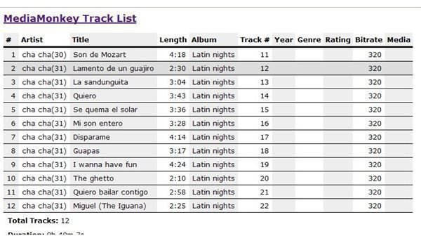MediaMonkey HTML Song List