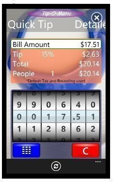 Windows Phone 7 food apps:Tip-o-Matic