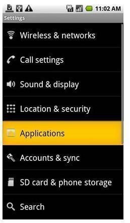 Application Menu on Droid