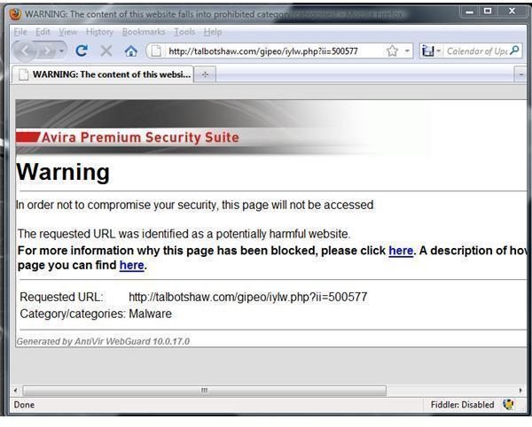 Fake AV website blocked by AntiVir WebGuard