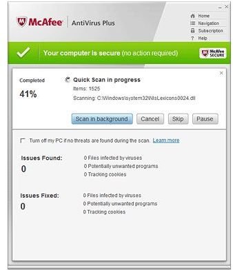 McAfee virus protection for Windows 7
