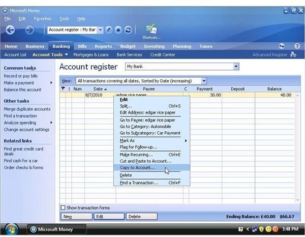 Using Microsoft Money - Copy An Account