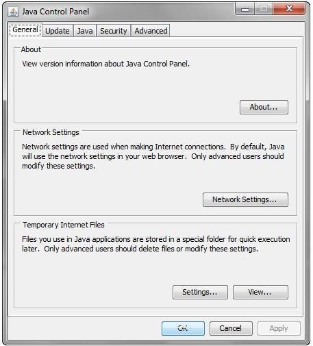 Control Panel of Java Plugin