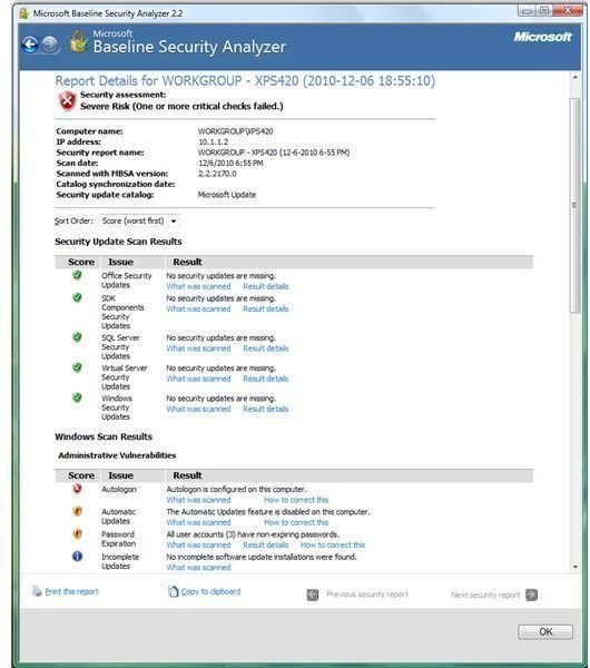 MBSA scan computer for security risks