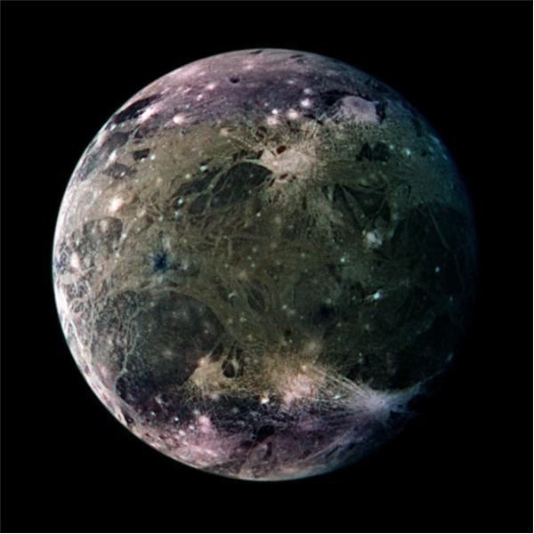An image of Ganymede, which is has an iron-rich, liquid core.