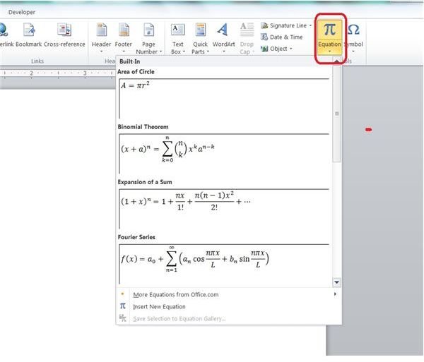 Equations in Word 2007 or 2010
