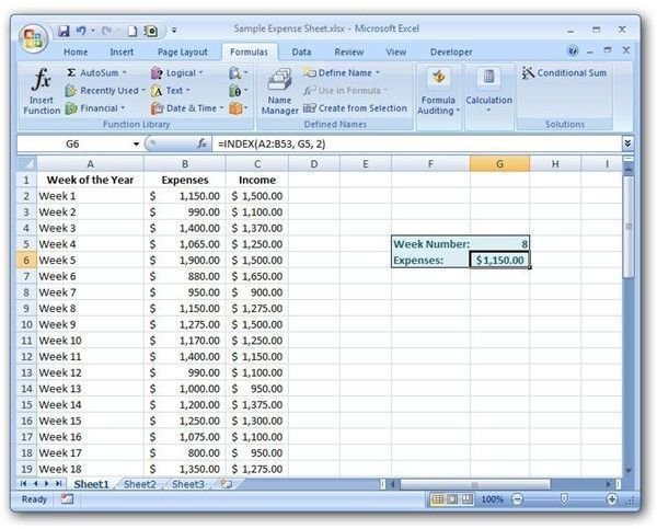 Sample INDEX Function