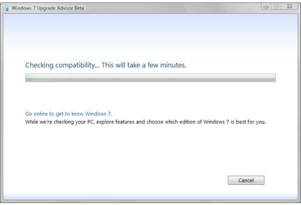 Windows 7 Upgrade Advisor Running