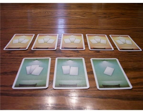 The row cards of Coloretto. The green ones are used for the two player game.