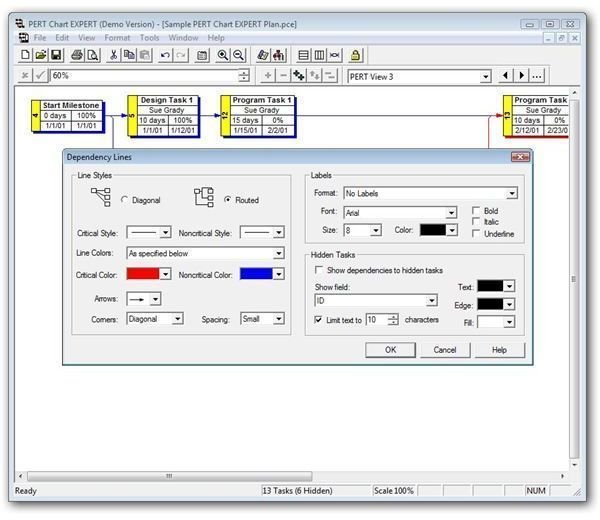 Formatting Options in Pert Chart Expert